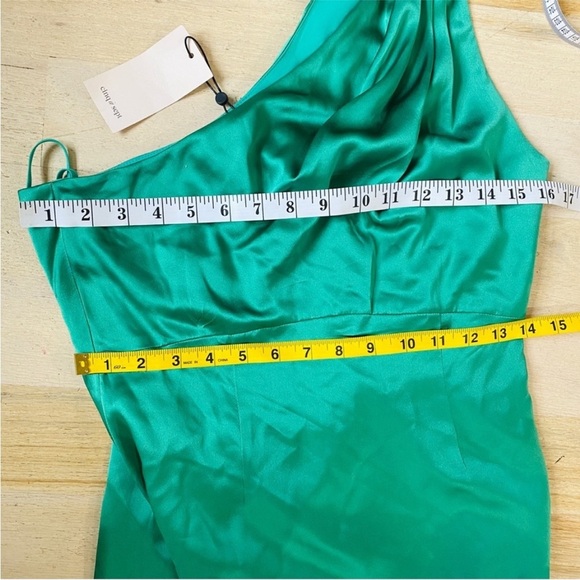 CINQ A SEPT 100% silk shell one shoulder high low dress in jade - Picture 6 of 8